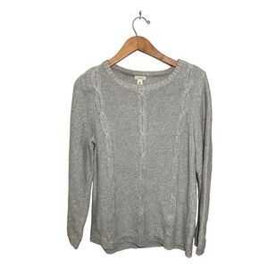 LL Bean Cable Knit Sweater Womens Small Reg‎ Cotton Stitch Button Shoulder Gray